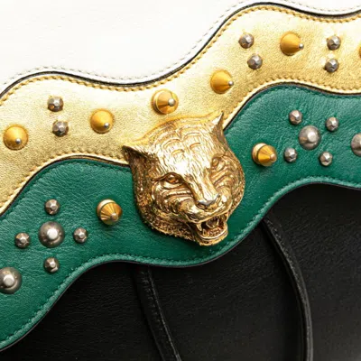 Pre-owned Gucci Animalier Black Green White Leather Backpack ()