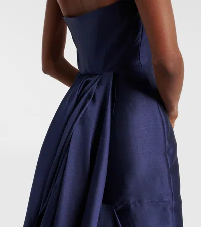 Solace London Imani Strapless Pleated Twill Gown In Blue