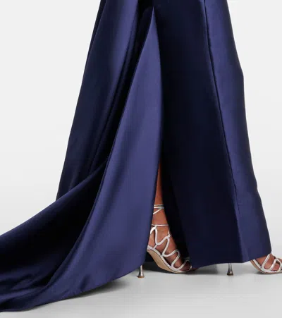 Solace London Imani Strapless Pleated Twill Gown In Blue