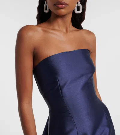 Solace London Imani Strapless Pleated Twill Gown In Blue