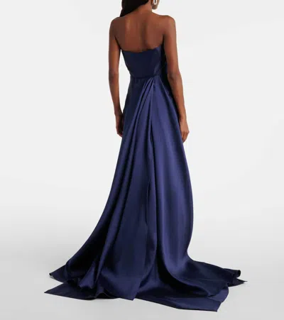 Solace London Imani Strapless Pleated Twill Gown In Blue