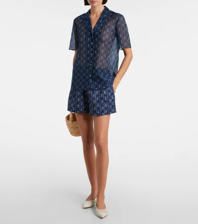 Tory Burch Printed Cotton And Silk Shirt In Blue