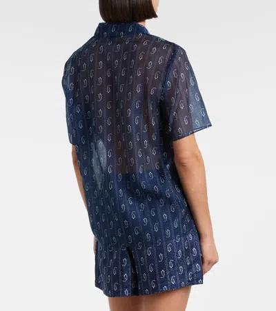 Tory Burch Printed Cotton And Silk Shirt In Blue