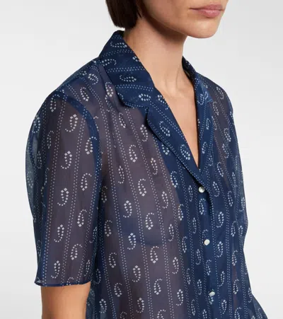 Tory Burch Printed Cotton And Silk Shirt In Blue
