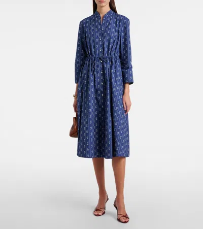 Tory Burch Cotton Paisley Midi Shirt Dress In Blue