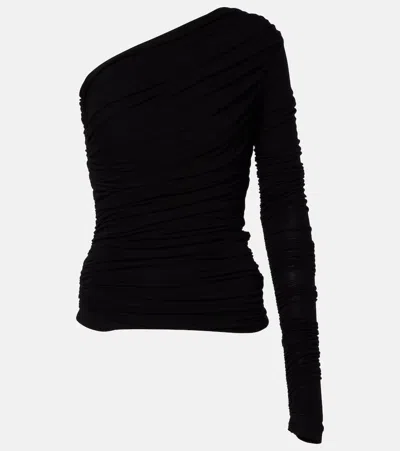 Agolde Annette One-shoulder Ruched Stretch-jersey Top In Black