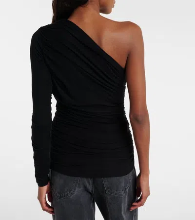 Agolde Annette One-shoulder Ruched Stretch-jersey Top In Black