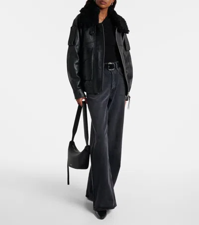 Agolde Annette One-shoulder Ruched Stretch-jersey Top In Black