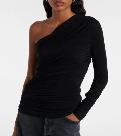Agolde Annette One-shoulder Ruched Stretch-jersey Top In Black