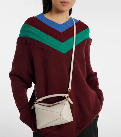 Loewe Puzzle Edge Mini Leather Shoulder Bag In White