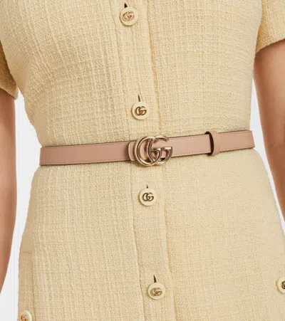 Gucci Gg Marmont Reversible Canvas And Leather Belt In Sand
