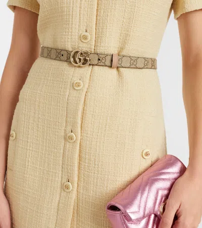 Gucci Gg Marmont Reversible Canvas And Leather Belt In Sand