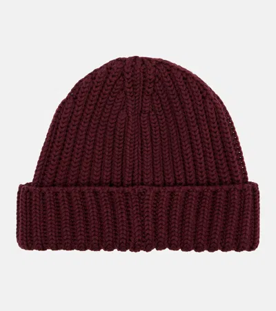 Prada Ribbed-knit Wool And Cashmere Beanie In Burgundy