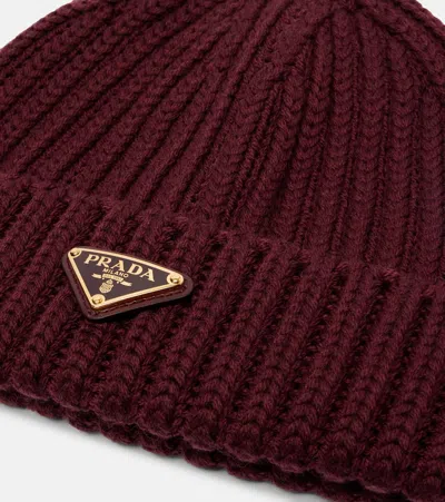 Prada Ribbed-knit Wool And Cashmere Beanie In Burgundy