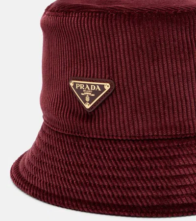 Prada Cotton Corduroy Bucket Hat In Burgundy