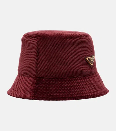 Prada Cotton Corduroy Bucket Hat In Burgundy