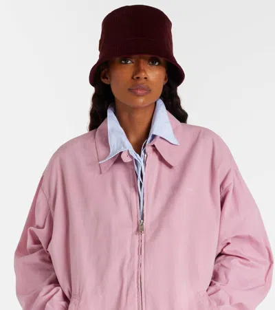 Prada Cotton Corduroy Bucket Hat In Burgundy