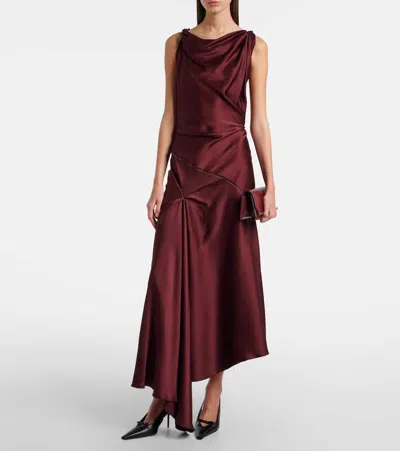 Victoria Beckham Asymmetric Draped Satin Midi Dress In Animal Print