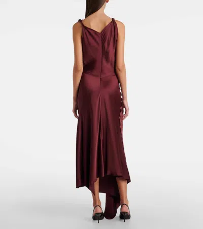 Victoria Beckham Asymmetric Draped Satin Midi Dress In Animal Print