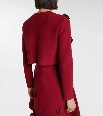 Oscar De La Renta Floral Cropped Cardigan In Red