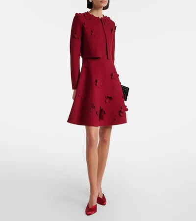 Oscar De La Renta Floral Cropped Cardigan In Red