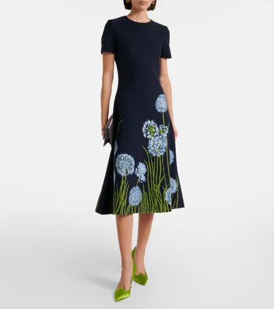 Oscar De La Renta Floral Jacquard Midi Dress In Animal Print