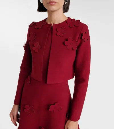 Oscar De La Renta Floral Cropped Cardigan In Red
