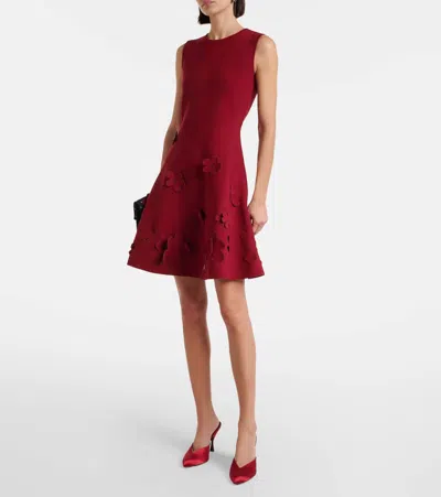 Oscar De La Renta Floral Knitted Minidress In Burgundy