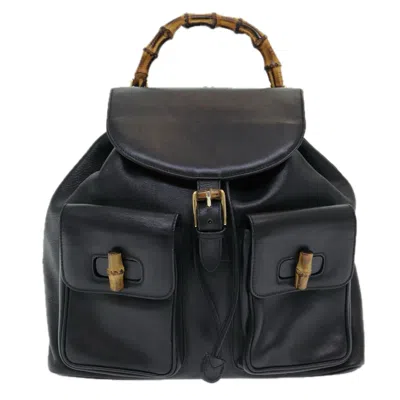 Pre-owned Gucci Bamboo Black Leather Backpack Bag ()