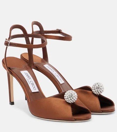 Jimmy Choo Sacora Satin Sandals With Crystal Detail In Animal Print
