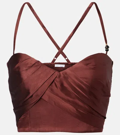 Poupette St Barth Palmire Satin Crop Top In Brown