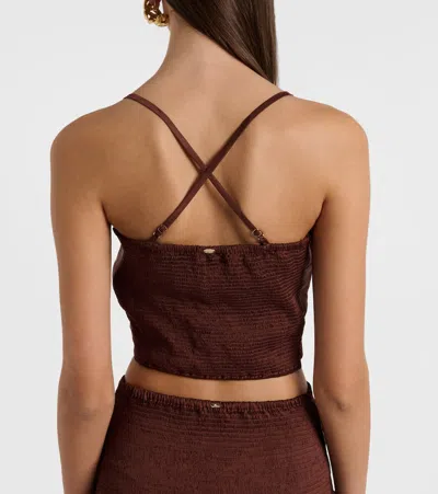 Poupette St Barth Palmire Satin Crop Top In Brown