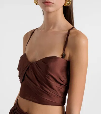 Poupette St Barth Palmire Satin Crop Top In Brown
