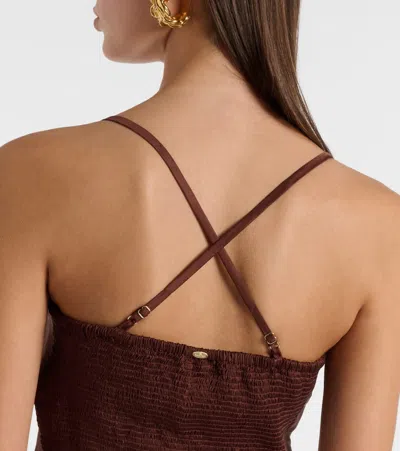 Poupette St Barth Palmire Satin Crop Top In Brown