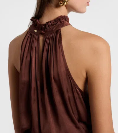 Poupette St Barth Nina Halterneck Satin Maxi Dress In Burgundy