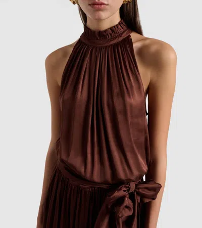 Poupette St Barth Nina Halterneck Satin Maxi Dress In Burgundy
