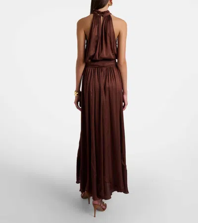 Poupette St Barth Nina Halterneck Satin Maxi Dress In Burgundy