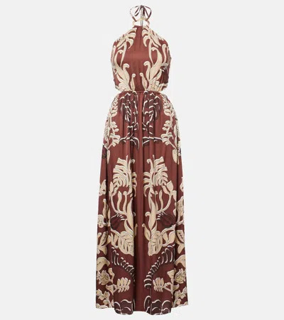 Poupette St Barth Isore Printed Halterneck Maxi Dress In Brown
