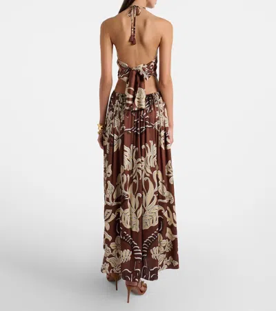 Poupette St Barth Isore Printed Halterneck Maxi Dress In Brown