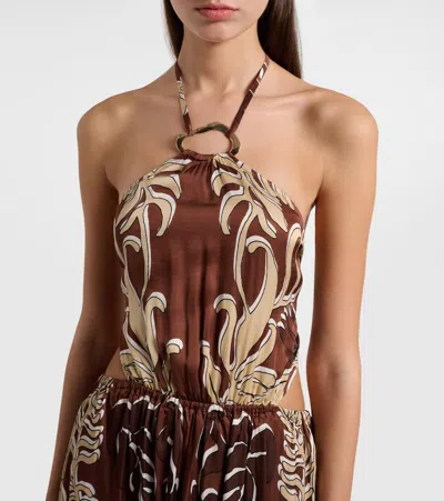 Poupette St Barth Isore Printed Halterneck Maxi Dress In Brown
