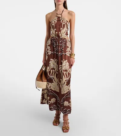 Poupette St Barth Isore Printed Halterneck Maxi Dress In Brown