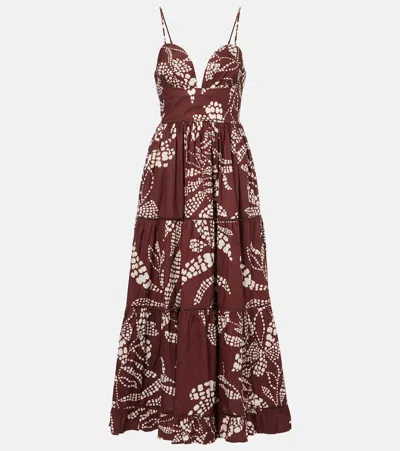 Poupette St Barth Milena Printed Tiered Maxi Dress In Brown