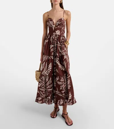 Poupette St Barth Milena Printed Tiered Maxi Dress In Brown