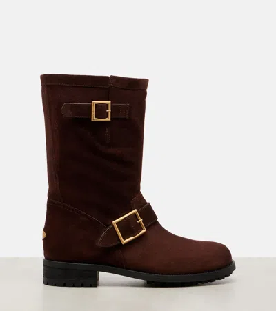 Jimmy Choo Biker Suede Mid-calf Boots In Brown