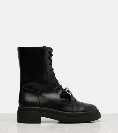 Jimmy Choo Averi Bow-detail Leather Lace-up Boots In Black