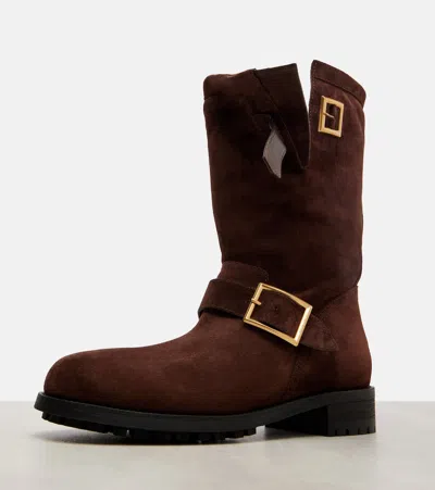 Jimmy Choo Biker Suede Mid-calf Boots In Brown