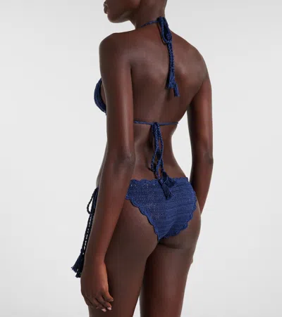 Anna Kosturova Crochet Cotton Bikini Bottom In Blue