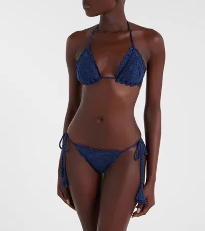 Anna Kosturova Crochet Cotton Bikini Bottom In Blue