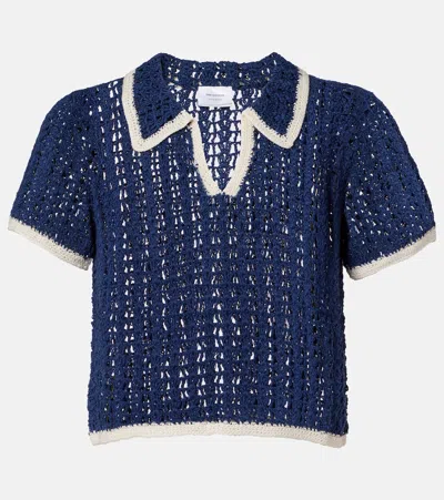 Anna Kosturova Crochet Cotton Polo Shirt In Blue