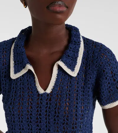 Anna Kosturova Crochet Cotton Polo Shirt In Blue